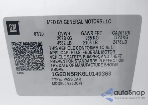 2020 Cadillac Ct5 Premium Luxury z USA, uszkodzony, nr VIN 1G6DN5RK6L0149363